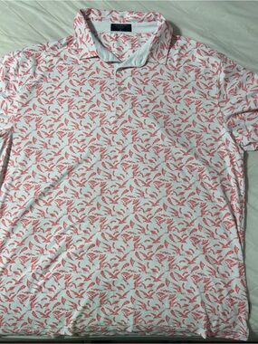 Coastline Men’s White Polo with Coral Leaf Print